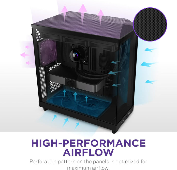 NZXT H6 Flow | CC-H61FB-01 | Kompaktes Mid-Tower Gehäuse mit zwei Kammern | Glaspaneele mit Panorama