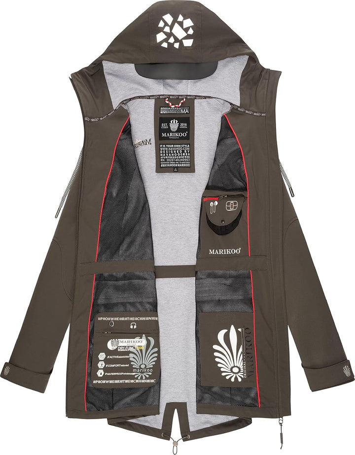MARIKOO Damen wasserdichter Softshellmantel Softshelljacke Outdoorjacke Übergangsjacke Parka Kapuze