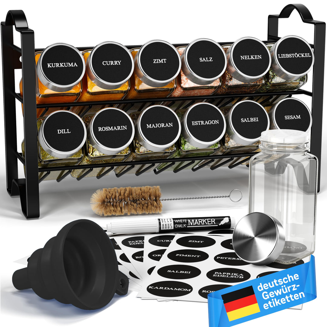 Deco haus® Gewürzregal Stehend & Wand [MIT GEWÜRZDOSEN & ETIKETTEN] - Spices Gewürz Organizer - Spic