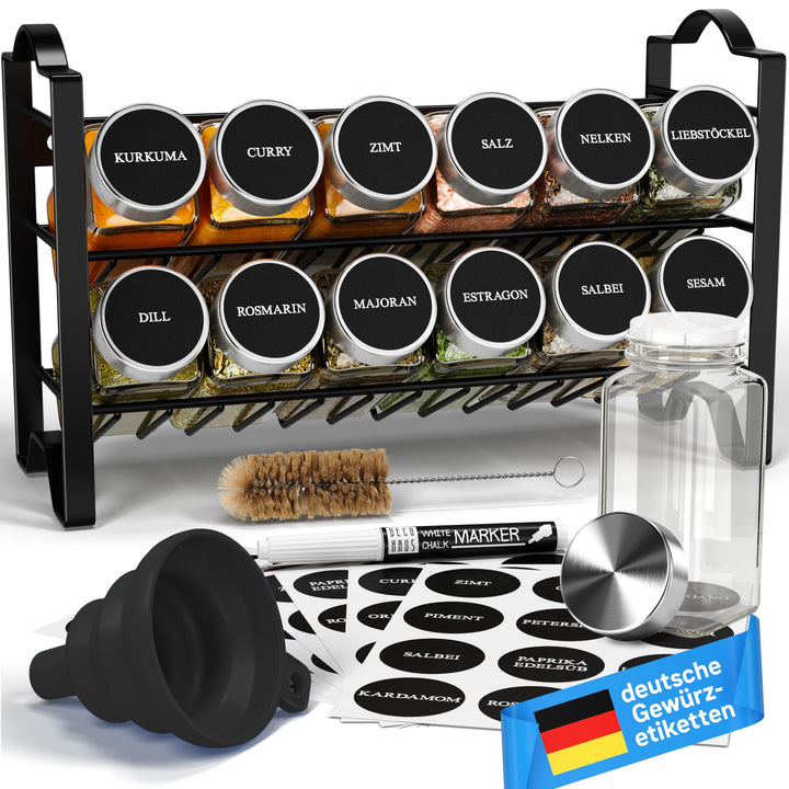 Deco haus® Gewürzregal Stehend & Wand [MIT GEWÜRZDOSEN & ETIKETTEN] - Spices Gewürz Organizer - Spic