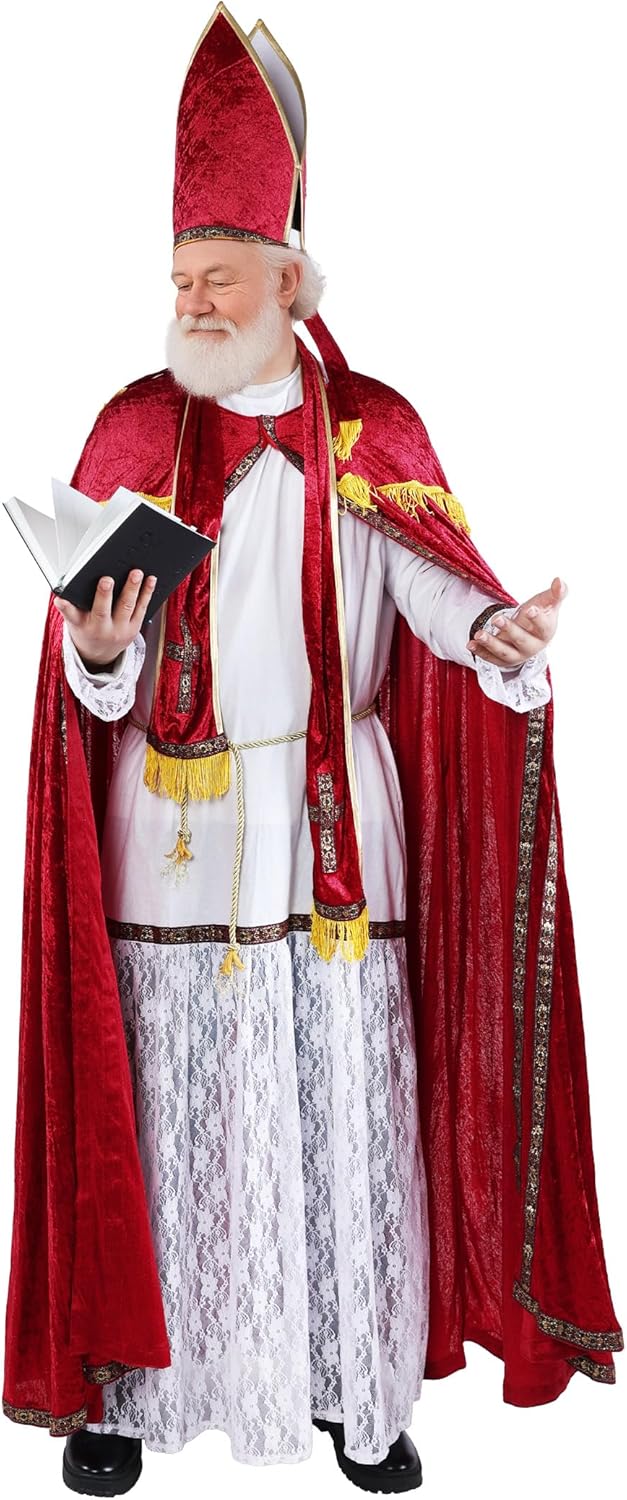 Ahititi Nikolaus Kostüm Herren Weihnachtsmann Bischof Kostüm Premium Set mit Zubehör Nikolauskostüm