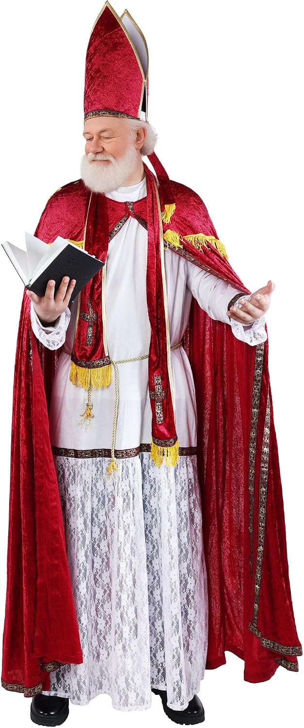 Ahititi Nikolaus Kostüm Herren Weihnachtsmann Bischof Kostüm Premium Set mit Zubehör Nikolauskostüm
