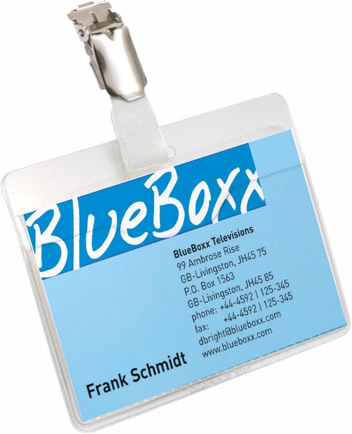 Durable Namensschild (mit Clip, 60 x 90 mm, Kunststoff) Packung à 25 Stück, transparent, 810619 60 x
