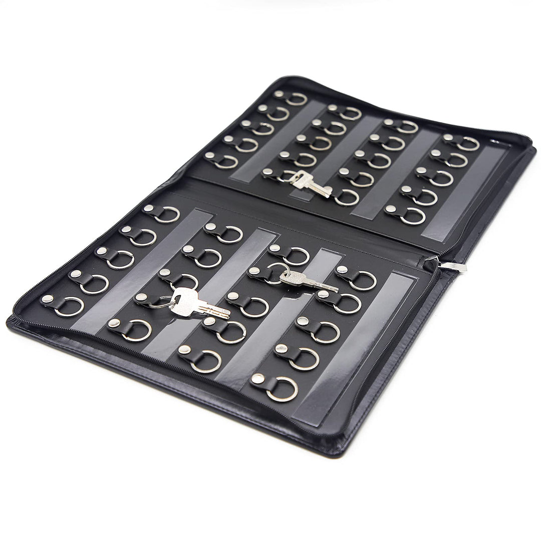 OFFIDIX Schlüsseletui aus Leder mit Reissverschluss, gross, tragbar, 40 Schlüsselhaken, Schlüssel-Or