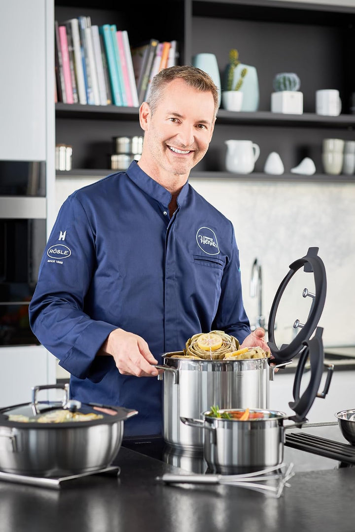 RÖSLE SILENCE PRO Topf-Set 5-tlg., Universaltopfset mit 3 Kochtöpfen, 1 Bratentopf und 1 Stielkasser