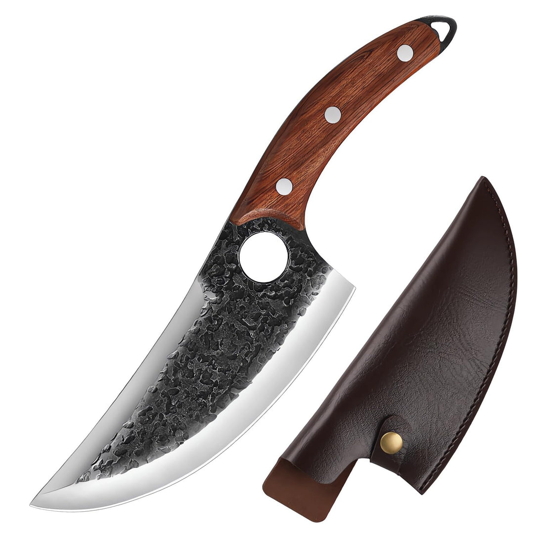 Küchenmesser für alle Zwecke mit Lederholster,Handgeschmiedetes Küchenmesser mit Holzgriff, Japanisc
