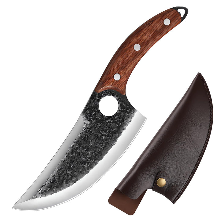 Küchenmesser für alle Zwecke mit Lederholster,Handgeschmiedetes Küchenmesser mit Holzgriff, Japanisc