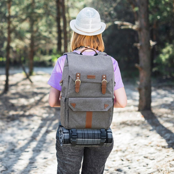 HappyPicnic Insulated Picknickrucksack für 4 Personen mit komplettem Geschirrset, geräumigem Kühlfac