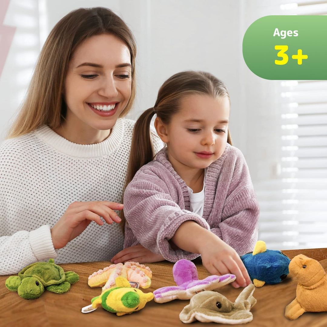 PREXTEX 10 Piece Plush Soft Stuffed Sea Animals Playset Plush Sea Life Assortment, Turtle, Stingray,