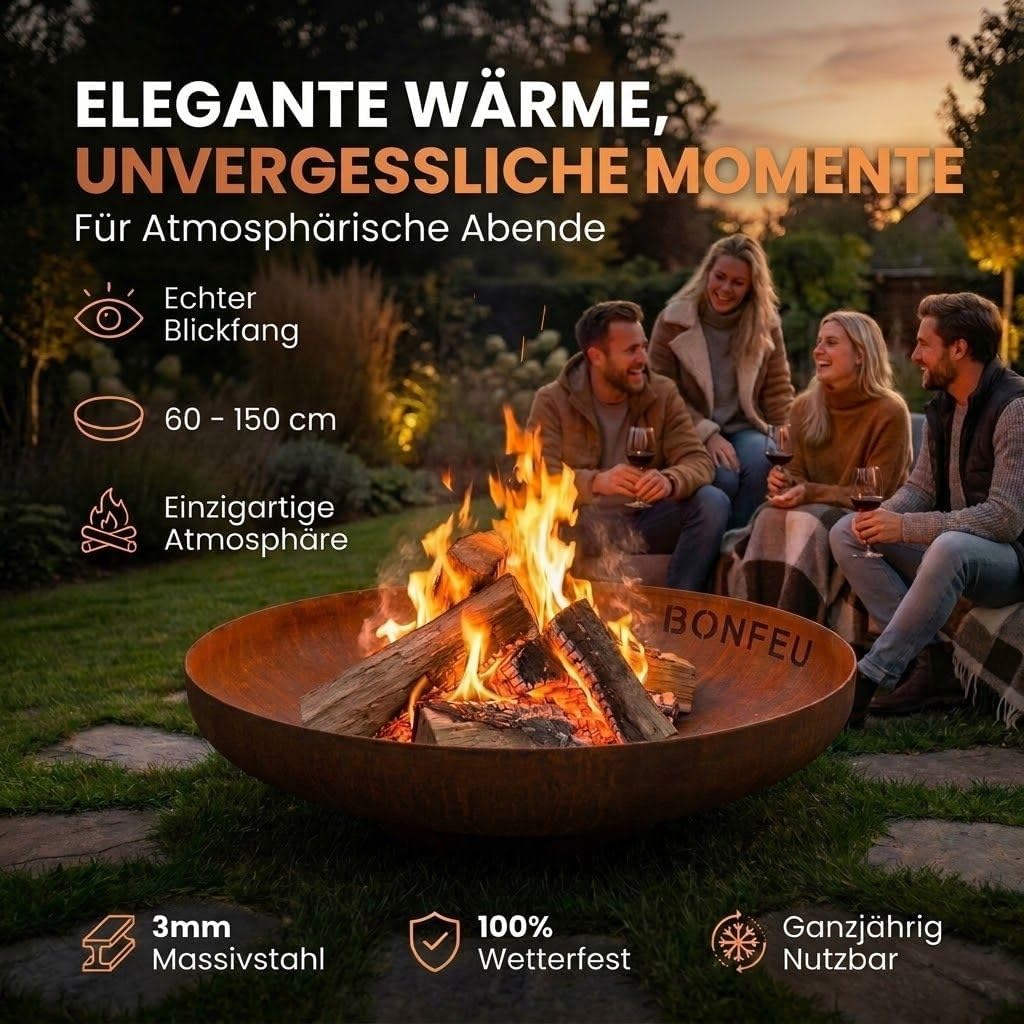 BonFeu BonBowl Feuerschale 80cm - Feuerschalen für den Garten - Feuerstelle Outdoor - Feuerschale mi
