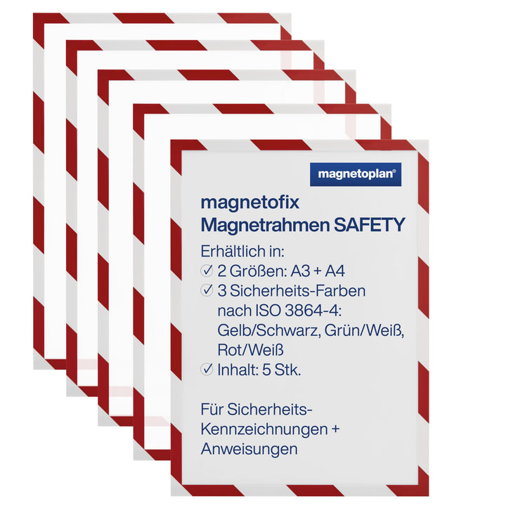 magnetoplan 1131446 Magnetofix Safety Magnetrahmen 5 Stk. A4 rot-weiss