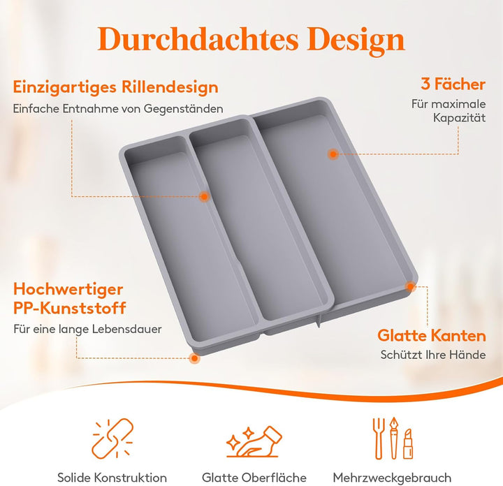 Lifewit Besteckkasten für Schubladen, Küchenutensilien Besteckkasten erweiterbar auf 36,5 cm, Schmal