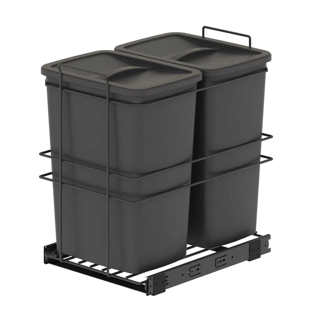 Emuca - Recycling-Behälter für die Küche, 2 x 35 L, Bodenbefestigung und Handauszug, Anthrazitgrauer