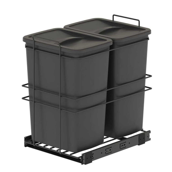 Emuca - Recycling-Behälter für die Küche, 2 x 35 L, Bodenbefestigung und Handauszug, Anthrazitgrauer