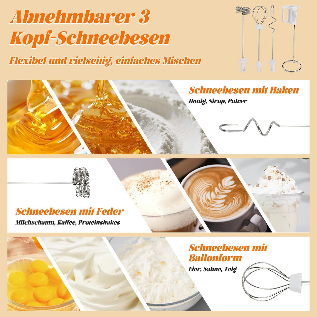 Aohcae Milchaufschäumer Stab, USB Handheld Milchaufschäumer Wiederaufladbar, 3 Gang Aufschäumer mit