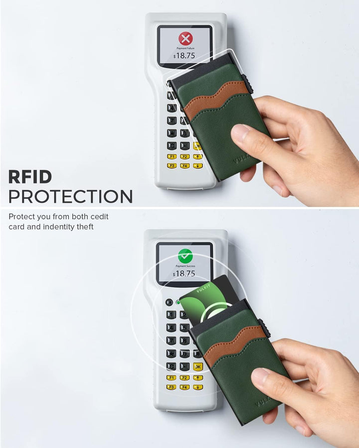 VULKIT Schlanke Geldbörse mit Pop-up-Kartenhalter mit zusätzlichen RFID-blockierenden Lederschlitzen