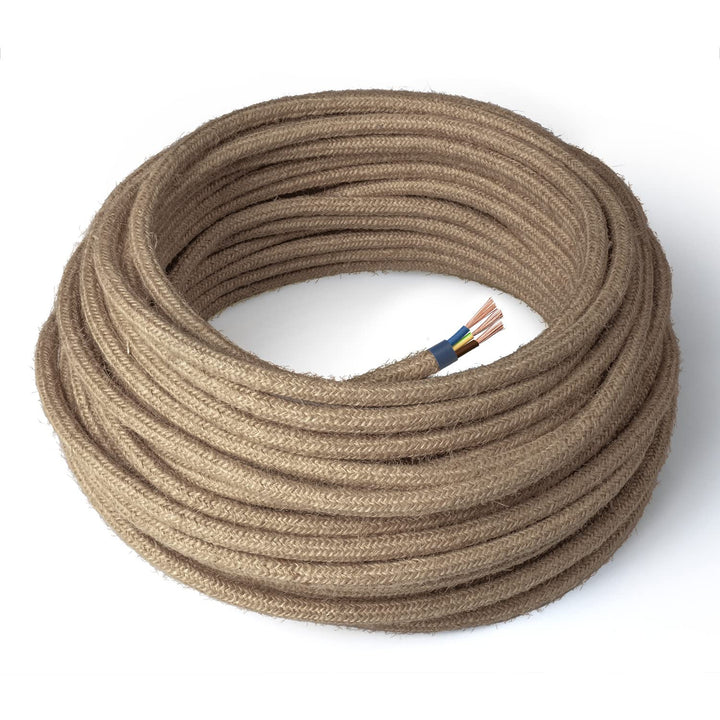 Amarcords - Textilkabel für Lampen JUTE, rund, Jute, 30 Meter, mit Erdung 3x0,75 - Stoffkabel mit fa