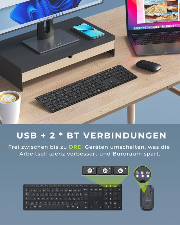 seenda SKM64-3 Bluetooth Tastatur mit Maus, Wiederaufladbare Dualmodus USB & Bluetooth Tastatur aus