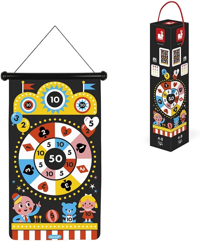 Janod - Magnetisches Darts-Spiel zum Thema Jahrmarkt - Geschicklichkeitsspiel Fördert Wendigkeit und