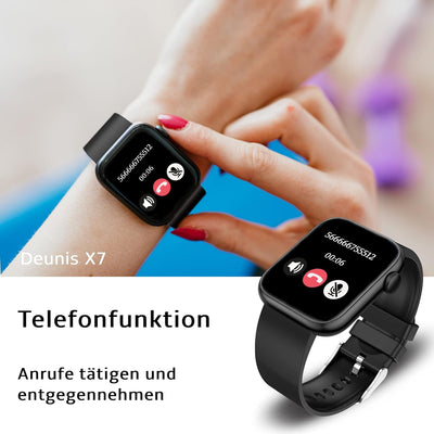 Deunis X7 Smartwatch mit Telefonfunktion 1,85 Zoll Damen Herren, Fitness Tracker, Schlafmonitor, Sch