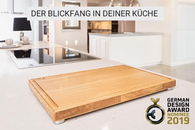 Schneidboard Eiche S+ - Design Schneidebrett Aus Holz mit Saftrille - Made in Germany - 45x29x3,8 cm