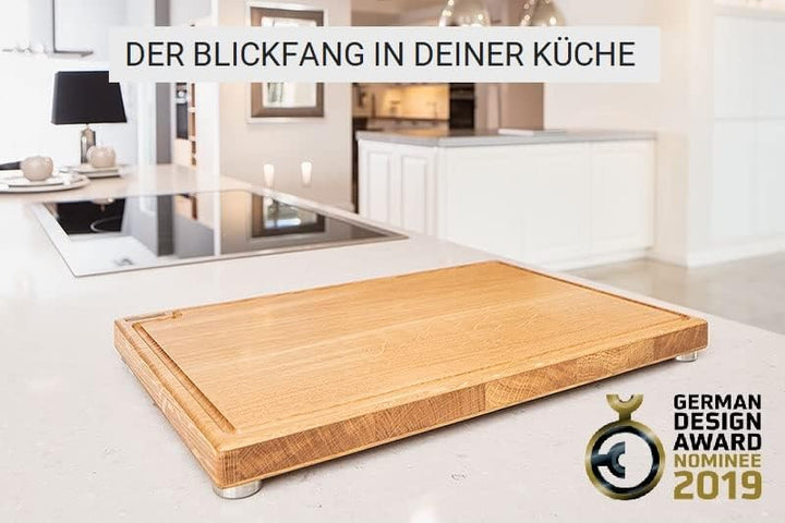 Schneidboard Eiche S+ - Design Schneidebrett Aus Holz mit Saftrille - Made in Germany - 45x29x3,8 cm