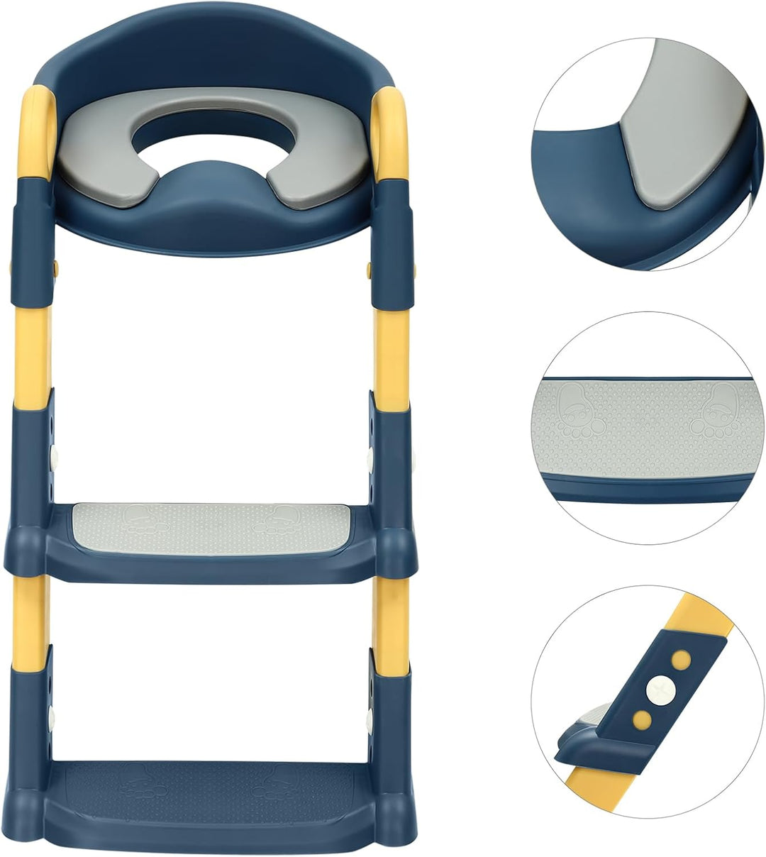 Kinder Toilettensitz mit Treppe abnehmbares PU-Kissen, höhenverstellbar 2–7 Jahre, klappbarer WC Sit