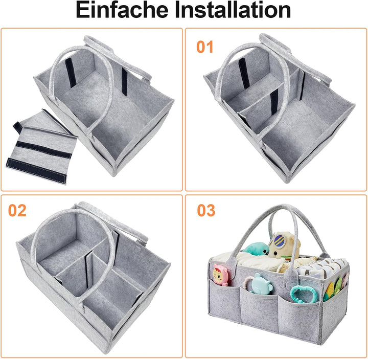 Esoes Wickeltasche Organizer mit Lätzchen Baby Windel Caddy Organizer Tragbarer filztasche mit fäche