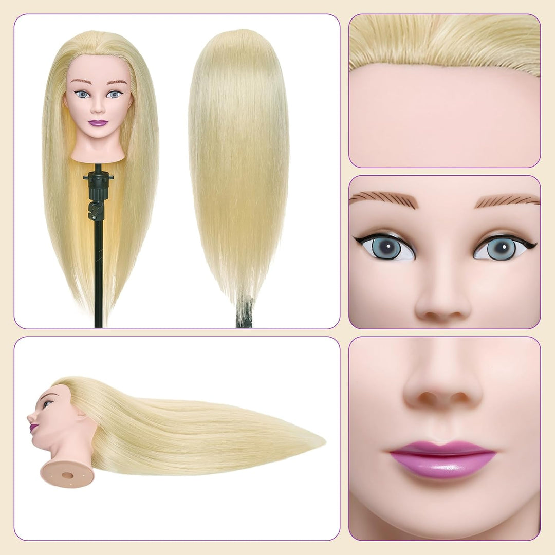 Frisierkopf 50% Echthaar Übungskopf Frisierkopf Puppenkopf zum Frisieren Trainingsköpfe für Friseure