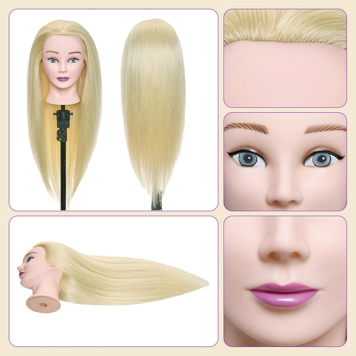 Frisierkopf 50% Echthaar Übungskopf Frisierkopf Puppenkopf zum Frisieren Trainingsköpfe für Friseure