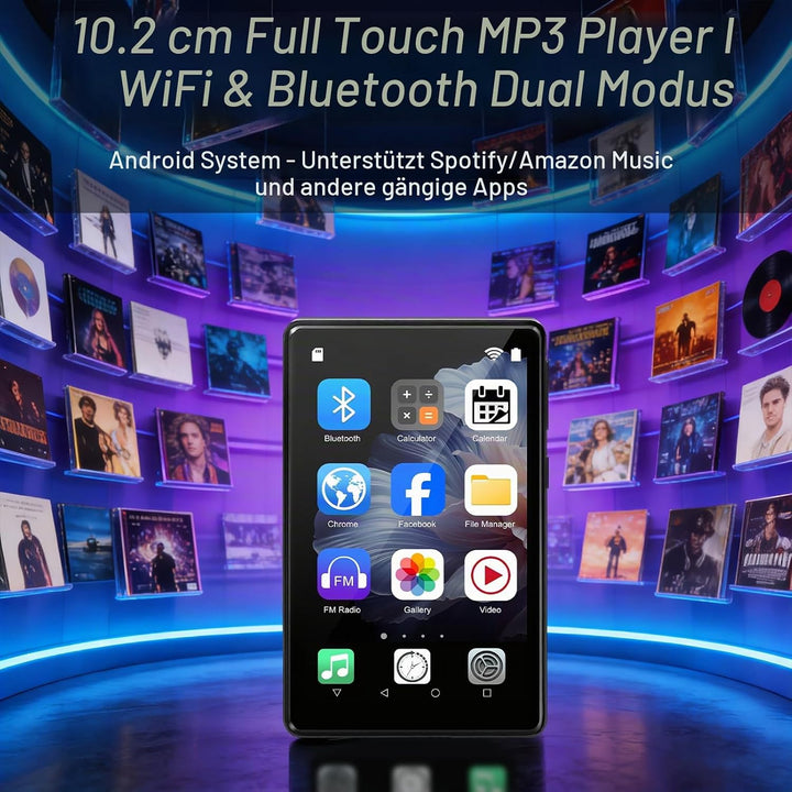 96GB MP3 Player mit Bluetooth und WiFi, Android 13 Musik und MP4 Player für Kinder, 4 Zoll IPS Touch