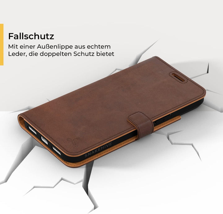 Snakehive iPhone 14 Plus Hülle Leder | Stylische Handyhülle mit Kartenhalter & Standfuss | Handyhüll