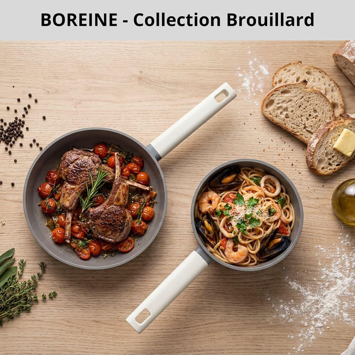 BOREINE Topfset Pfannenset 5-teilig, Bratpfanne 24cm Kochtöpfe 24cm Topf 18cm mit Deckel 18/24cm, An