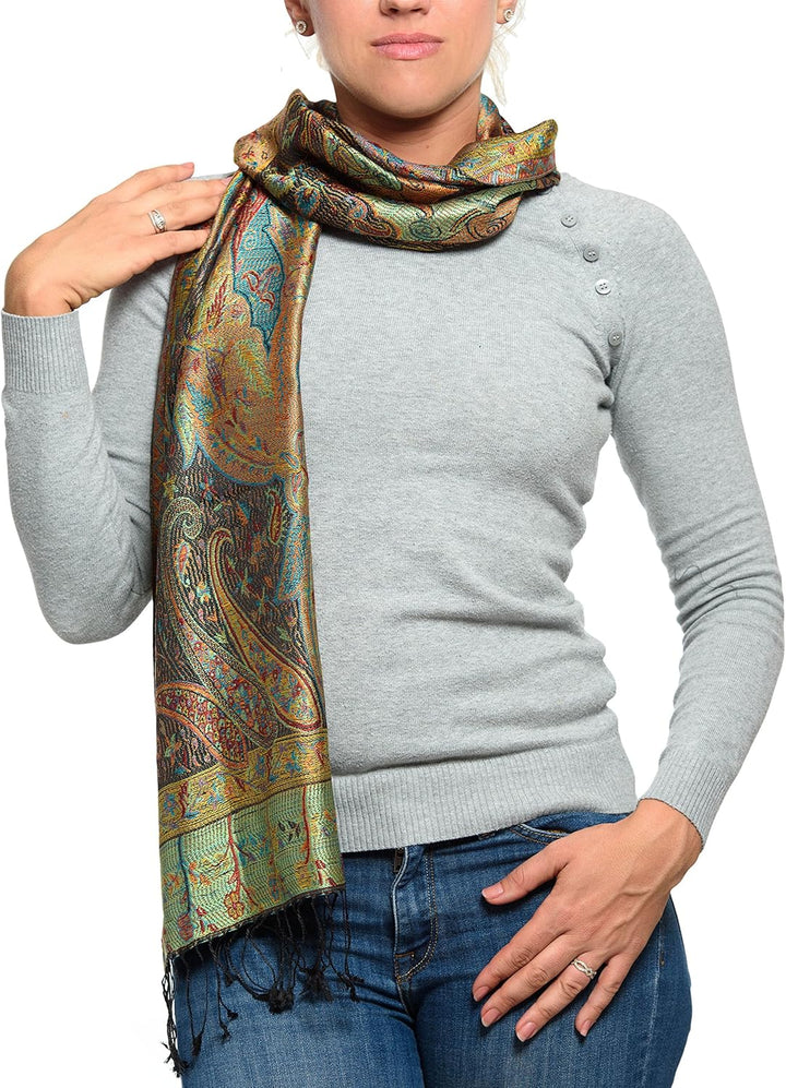 ufash Pashmina 100% Seidenschal aus Indien für Damen &amp; Herren, Paisley Muster, 160 x 35 cm - Schal a