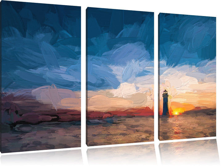 Pixxprint Leuchtturm im Sonnenuntergang als Leinwandbild/Grösse: 3 Teilig (120x80) cm/Wandbild/Kunst