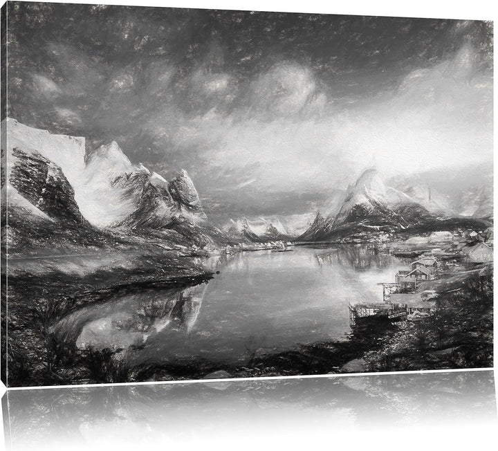 Pixxprint Schneelandschaft in Norwegen als Leinwandbild/Grösse: 100x70 cm/Wandbild/Kunstdruck/fertig