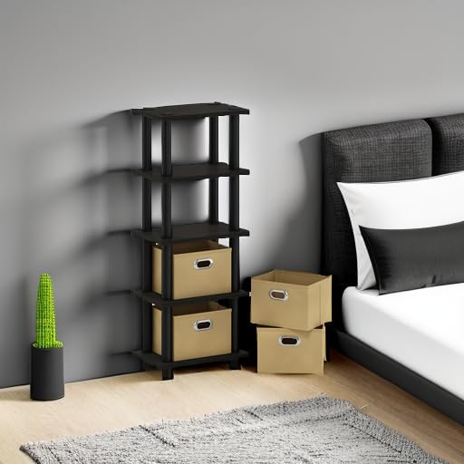 Furinno Regalsystem mit 4 Einschüben, holz, Espresso/Schwarz, 19.56 x 28.7 x 73.15 cm, Schwarz