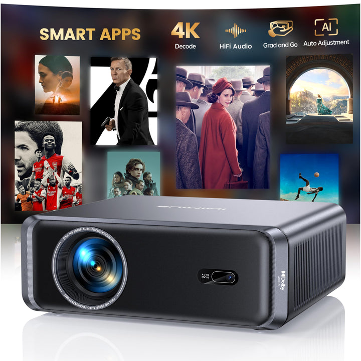 Mini Beamer 4K, 1000 ANSI Auto Focus/6D Trapezkorrektur, WiFi 6/Bluetooth Full HD 1080P Heimkino Bea