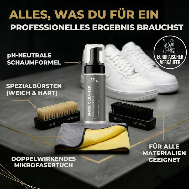 Schuhreinigungsset Profi – 150ml Reinigungsschaum, Schuhreiniger &amp; Sneaker Cleaner Set mit 2 Bürsten