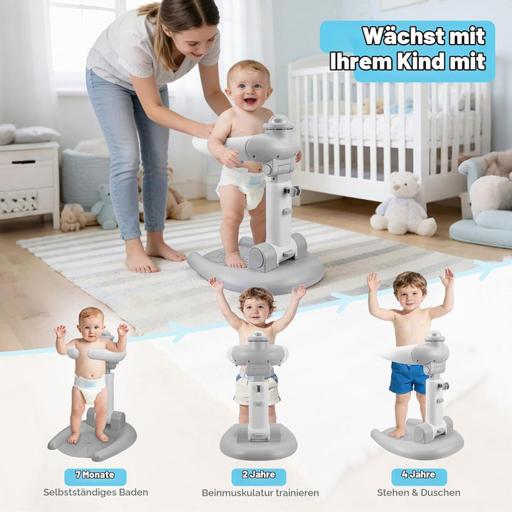 Verstellbar DuschstäNder Kinder,Baby Dusche Ständer,2-in-1 Faltbarer Baby-Duschständer mit Hocker