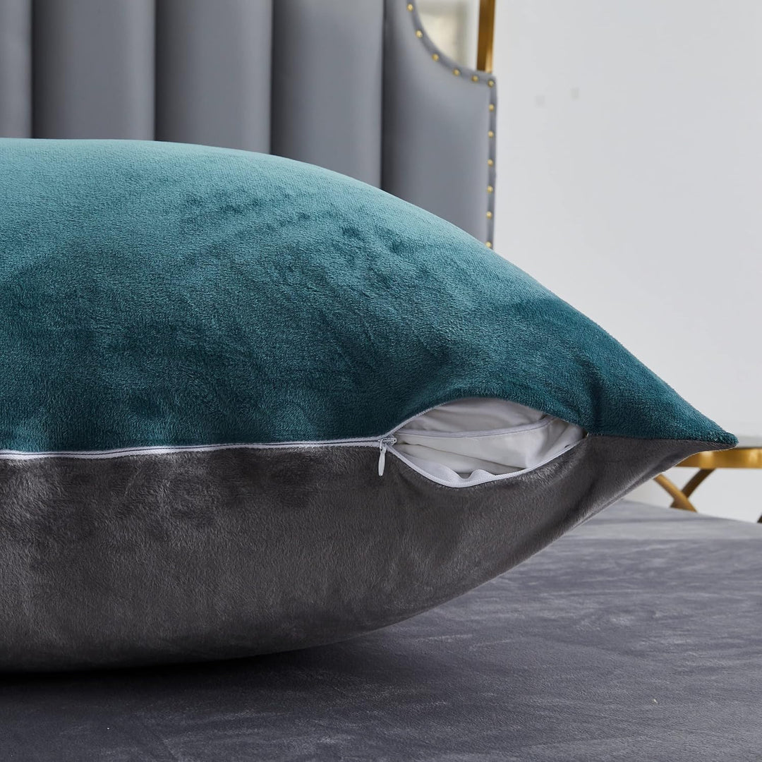 Damier Winter Bettwäsche 220x240cm Petrol Grau Plüsch Warme Bettwäsche Set 3 Teilig Flauschig Bettbe