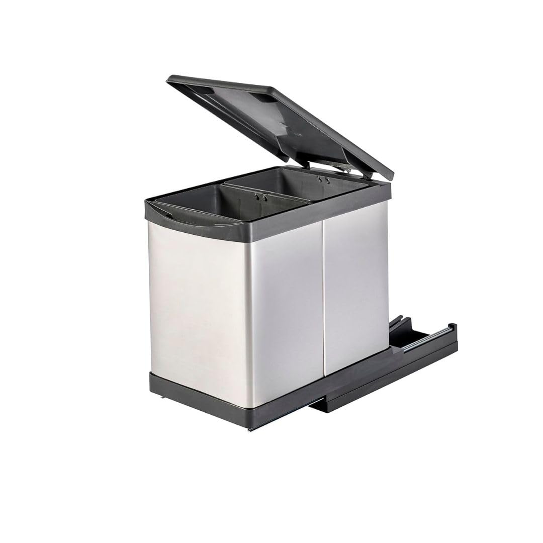 Ausziehbarer SMART Einbaumülleimer Edelstahl & Kunststoff, Abfalleimer, Mülleimer „Müllomatic PRO 2“