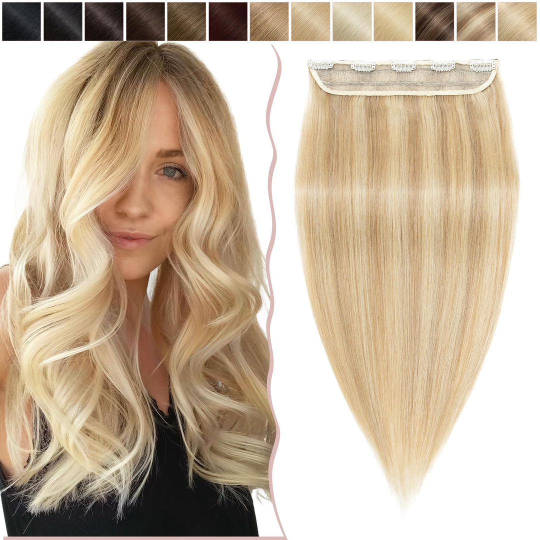 SEGO Haarteil Clip in Extensions Echthaar DICKER Haarverlängerung 1 Tresse 5 Clips Human Hair Glatt
