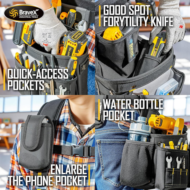 Bravex Tool Belt Suspenders - Pro Ultra Anti-wear 20 Bags Y-Style Tool Belts 5 Combo Apron Tool Pouc