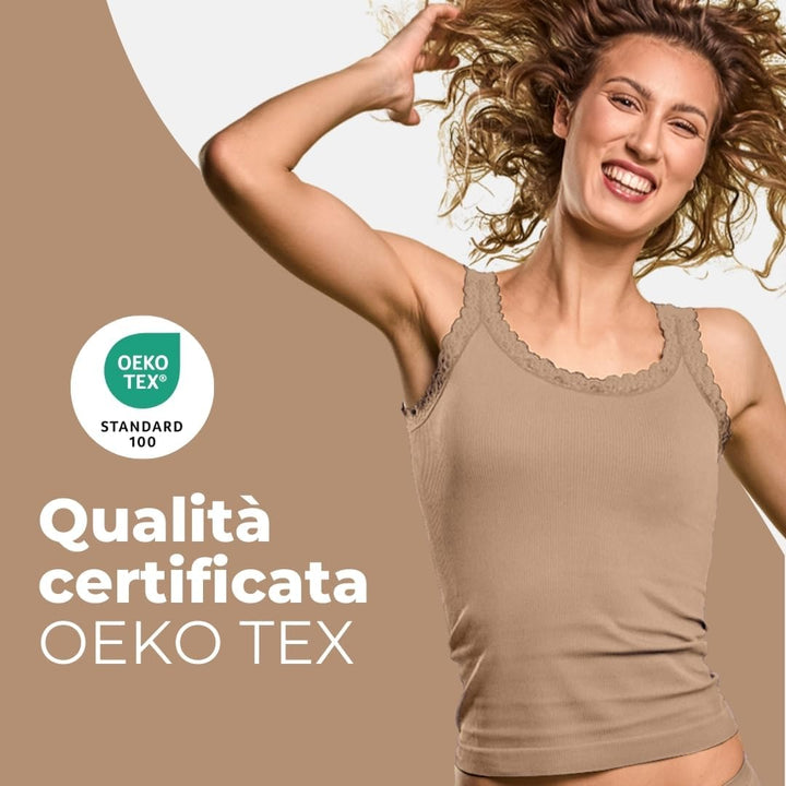 FOCENZA Tanktop mit Spitzenträgern, Nahtlose Technologie, Made in Italy L-XL White – Nude – Powder,