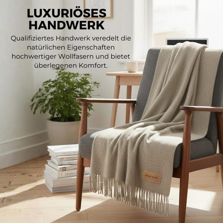 menique Warm Wolldecke Milan 130x165 cm – Beige Dicke Kuscheldecke aus 100% Wolle, Weiche Sofa- & Co