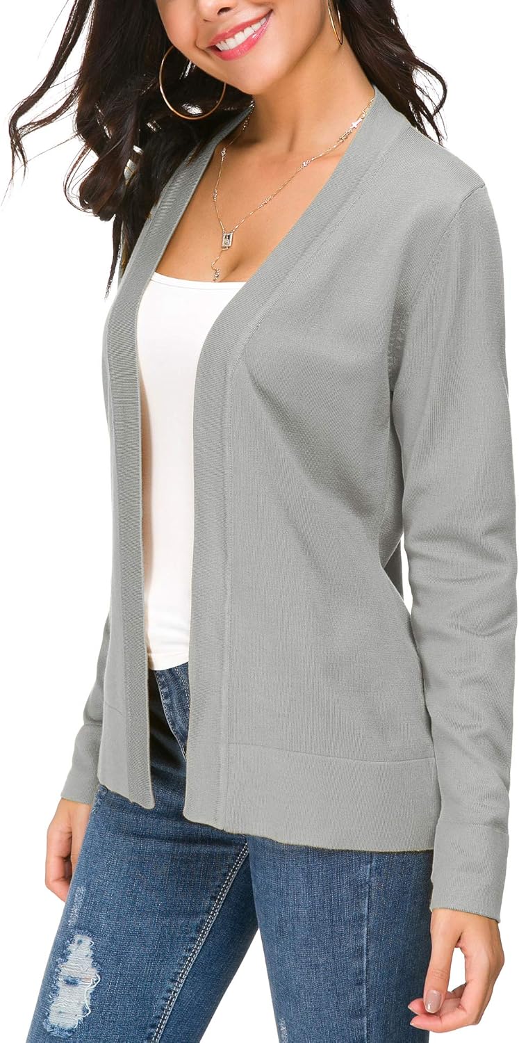EXCHIC Damen Elegant Langarm Elastisch Strickjacke Cardigan Casual Leicht V-Ausschnitt Gestrickt Bla