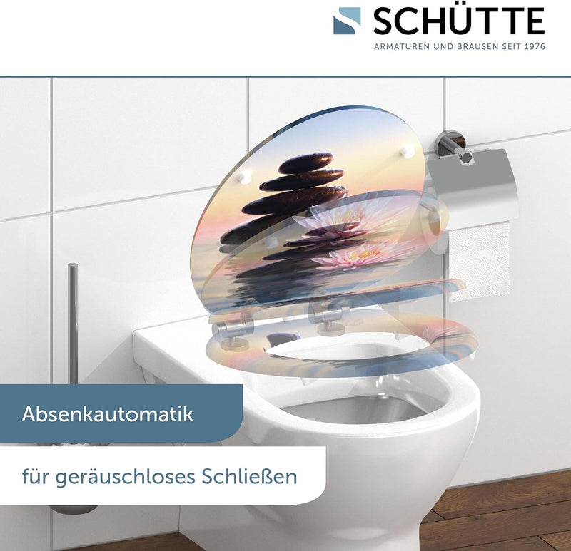 SCHÜTTE WC-Sitz SUNSET mit Absenkautomatik aus Holz | Toilettensitz mit Klodeckel | Holzkern Toilett