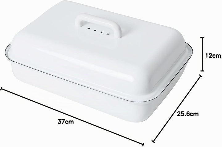 Riess, 0616-033, Emaille Brotdose mit Deckel, CLASSIC-WEISS, Länge 37cm, Breite 26 cm, Emaille, weis