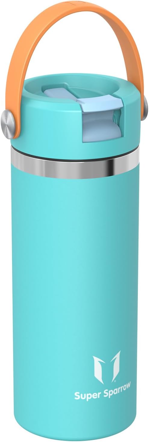 Sparrow Trinkflasche Edelstahl 500ml - Weiter Öffnung SwivelSip Thermosflasche mit Strohhalm - BPA-f